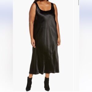 Vince Square Neck Sleeveless Tank Satin Slip Midi Dress Size 3XL Black NWT